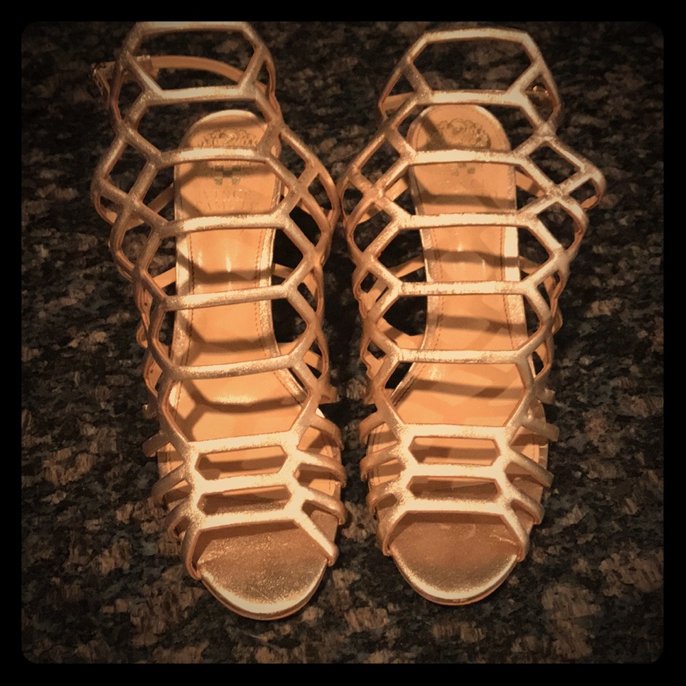 Vince Camuto Gold caged heels 9.5